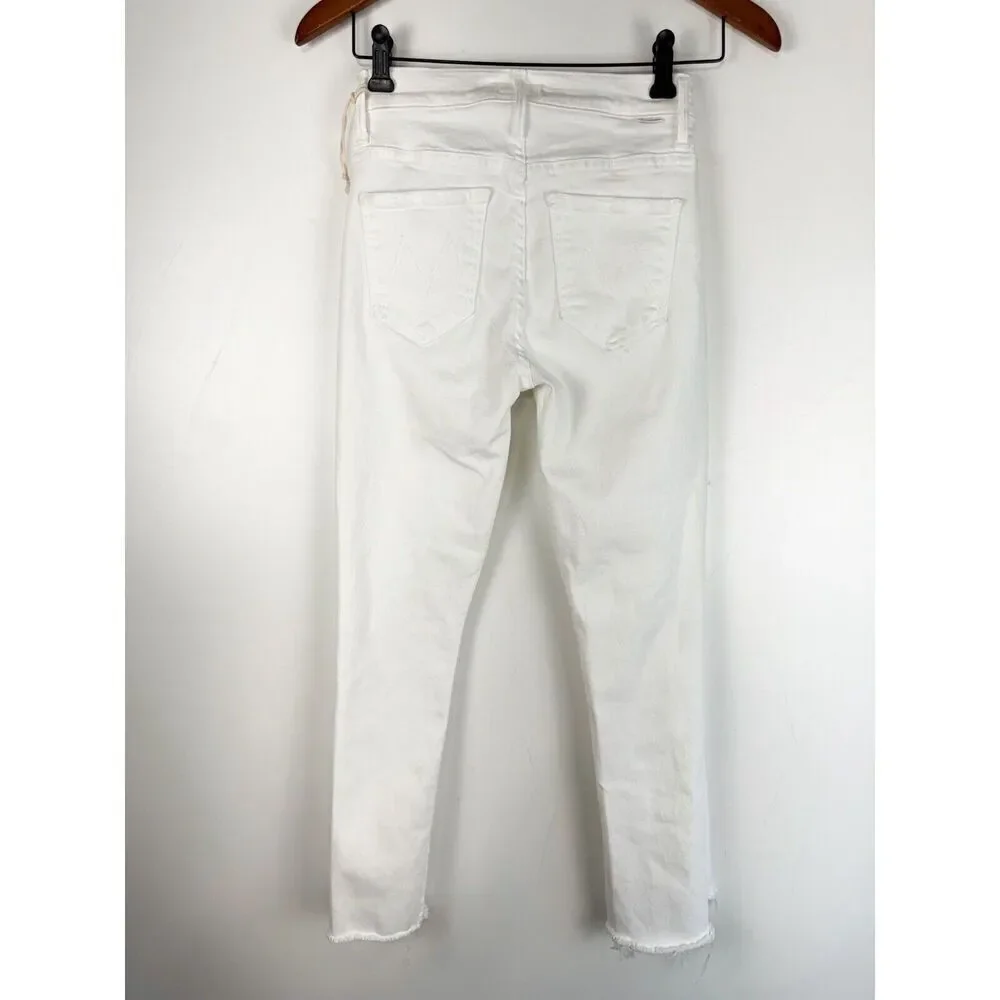 MOTHER Sz 24 The Insider Crop Step Fray Fairest White Straight Leg Jeans - Picture 6 of 11